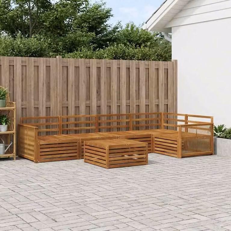 vidaXL Set di divani da esterno 6 pz in legno di acacia massello marrone con cuscini e tavolino da caffè