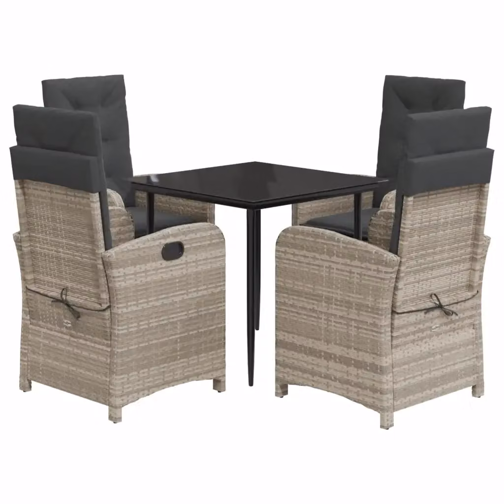 Set Pranzo da Giardino vidaXL in Polyrattan con Cuscini e Tavolo in Vetro, 5 Pezzi, Grigio Antracite – 2