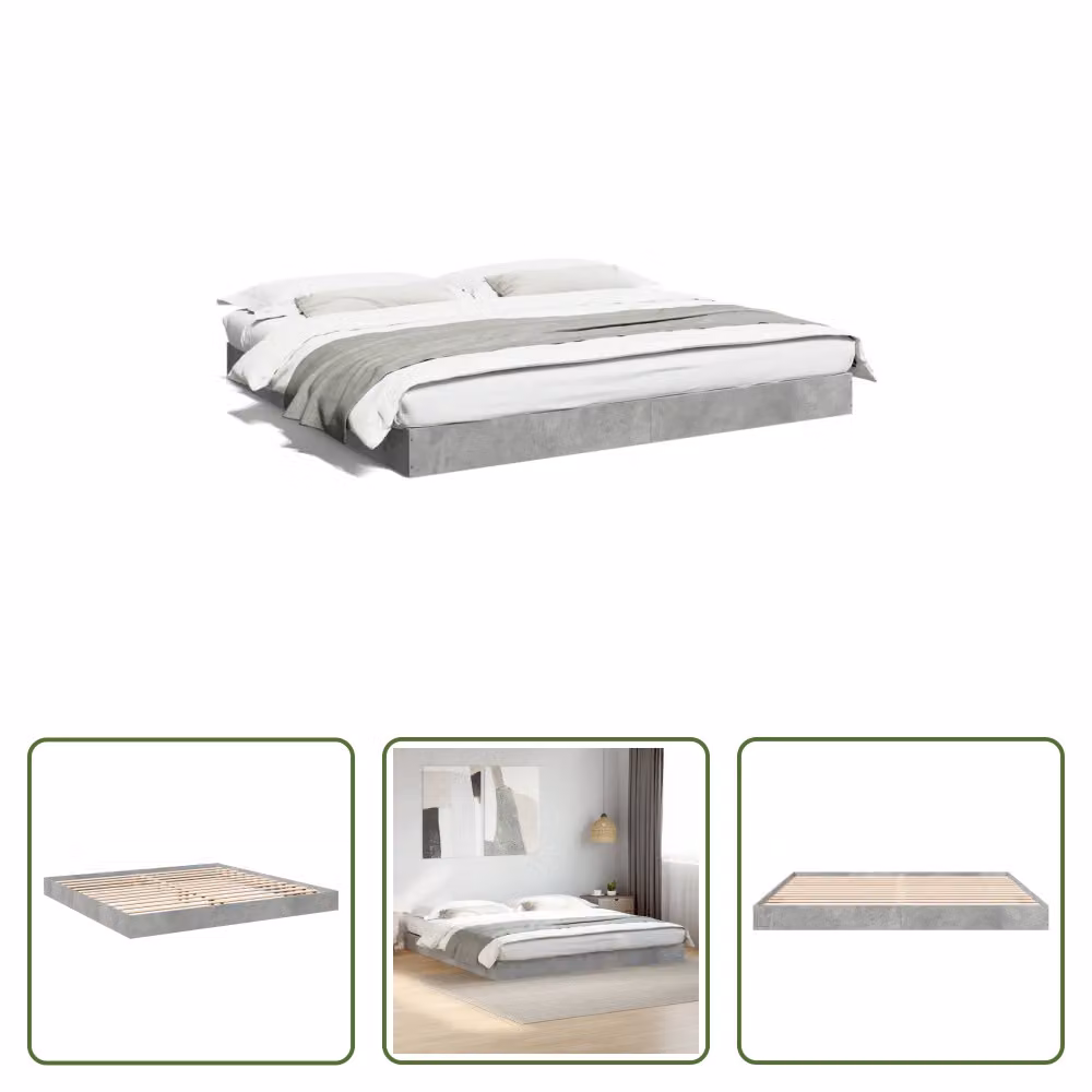 The Living Store Struttura per letto in cemento grigio 180x200 cm Materiale a base di legno