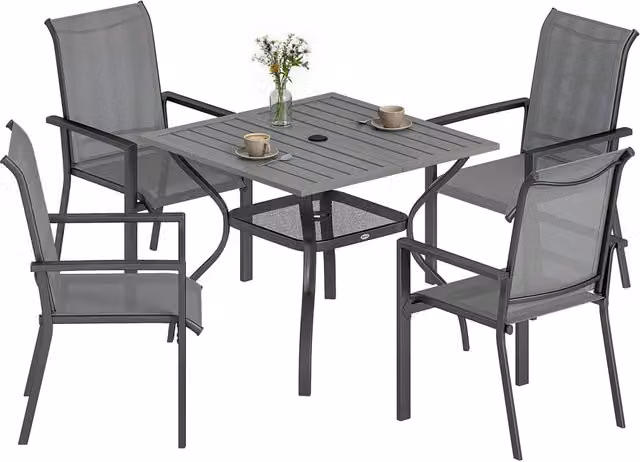 Set da Giardino 5 Pezzi ¨C Xylo ¨C Tavolo in Acciaio con 4 Sedie Impilabili, Grigio