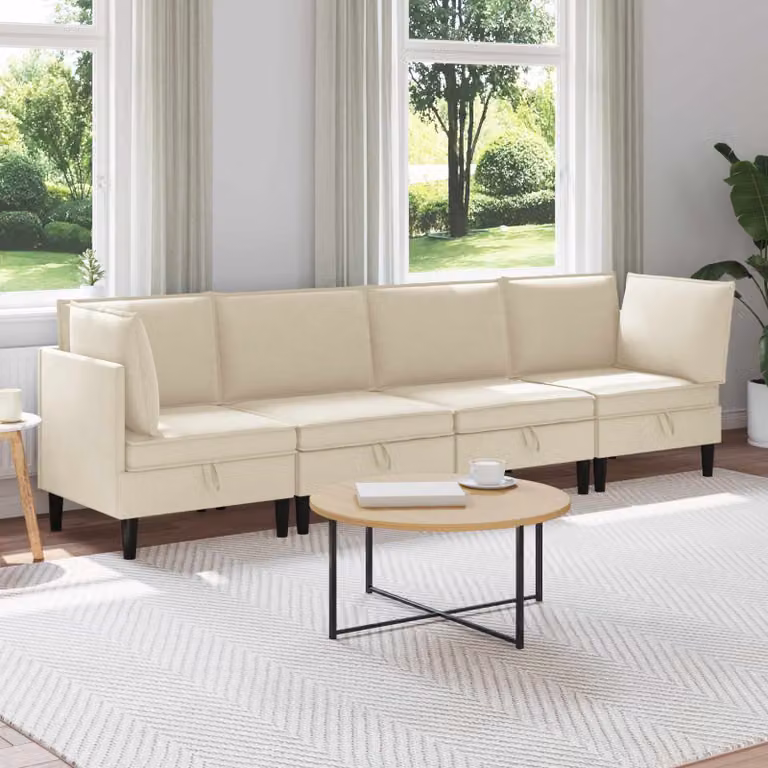 Set di mobili per il soggiorno vidaXL 4 pz moderno in tessuto beige con divano angolare a sinistra e cuscini decorativi