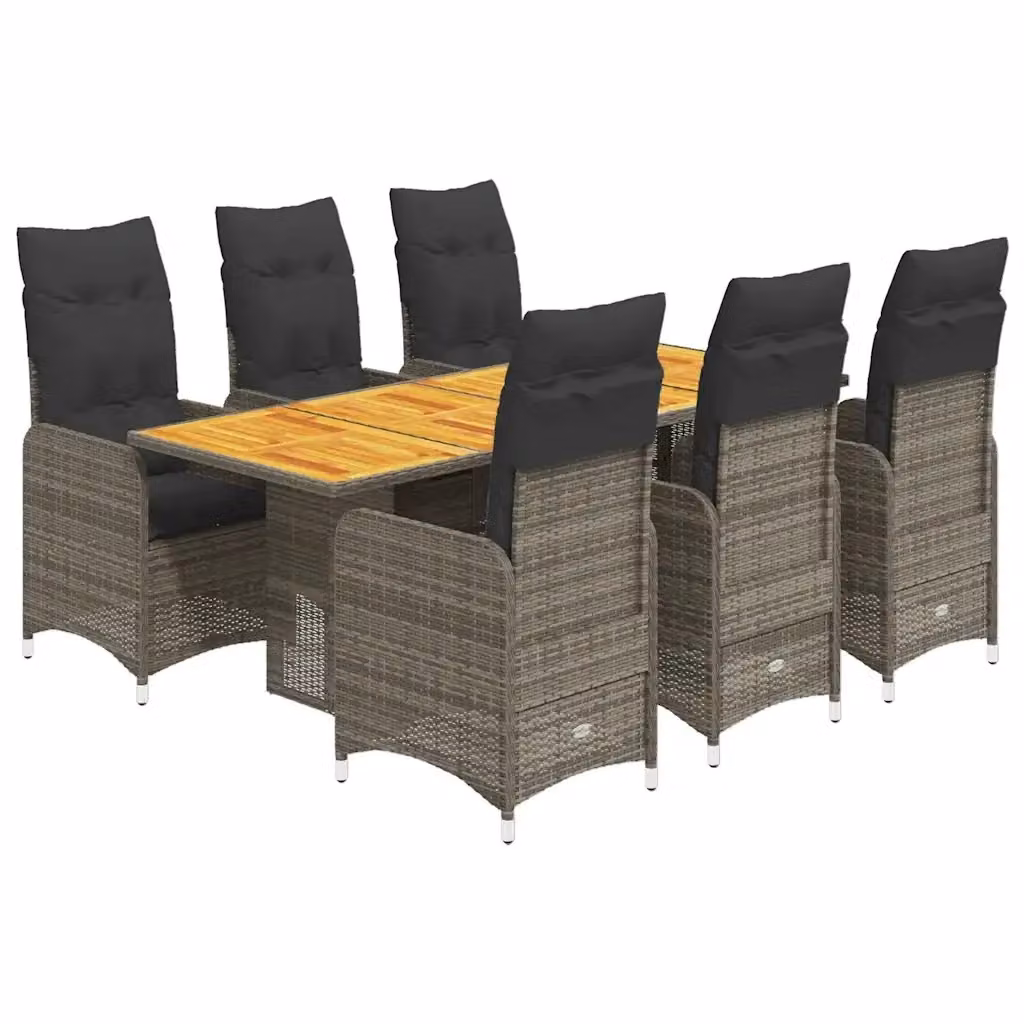 Set Bistrò da Giardino vidaXL in Polyrattan e Legno di Acacia Grigio 7 Pezzi – 2