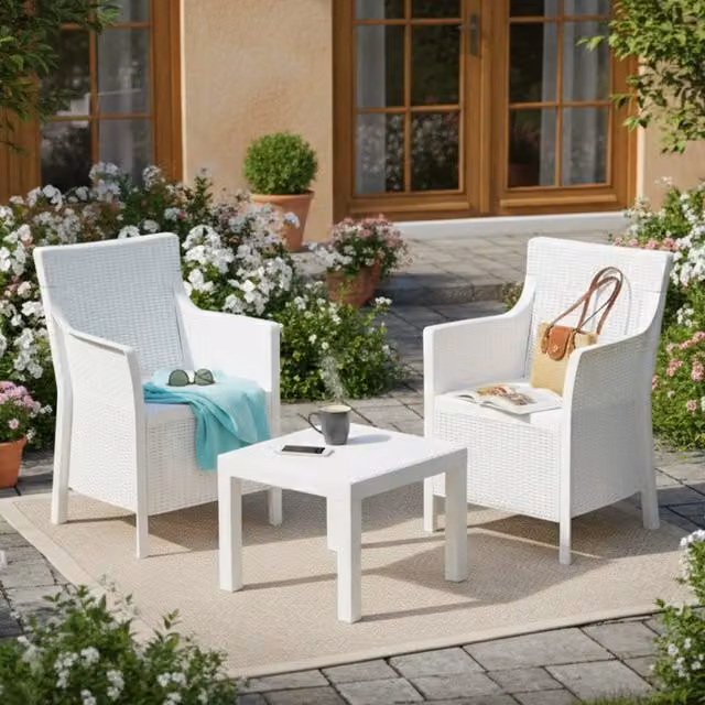 Set Salotto da Esterno Ben DMORA Bianco con Poltrone e Tavolino da Giardino – 1