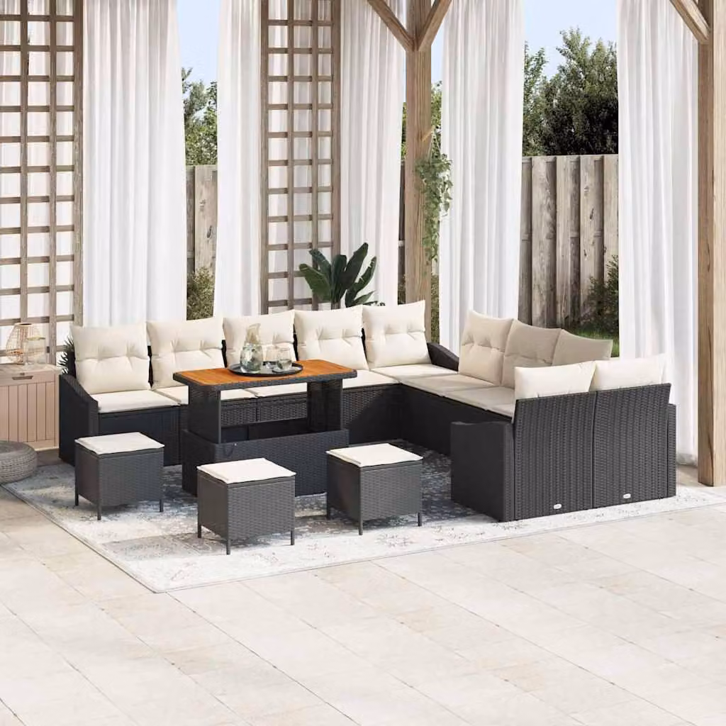 Maison Exclusive - Set da giardino composto da 14 pezzi, divano in rattan sintetico nero