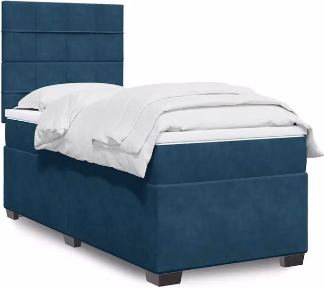 Letto Ibrido vidaXL in Velluto Blu e Bianco con Materasso a Molle L: 100 cm, P: 200 cm