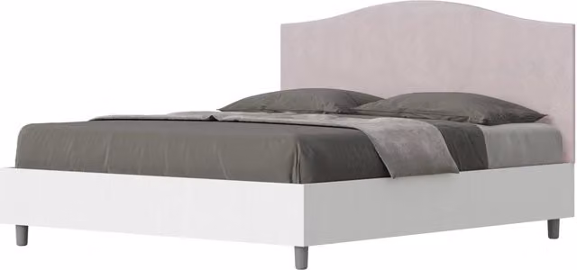 BS COM Letto matrimoniale con rete 160x190 bianco frassino testata microfibra glicine