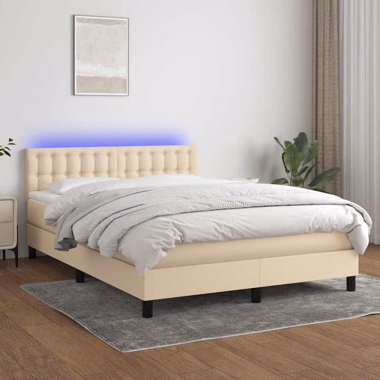 Letto Ibrido con Materasso e Illuminazione LED vidaXL in Tessuto Beige e Bianco L/P/H: 200 x 140 x 88 cm