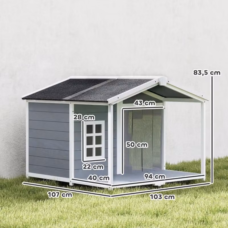 Cuccia Rialzata REDOM in Legno Grigio con Terrazza per Cani, L: 103 cm, P: 107 cm, H: 83,5 cm – 2