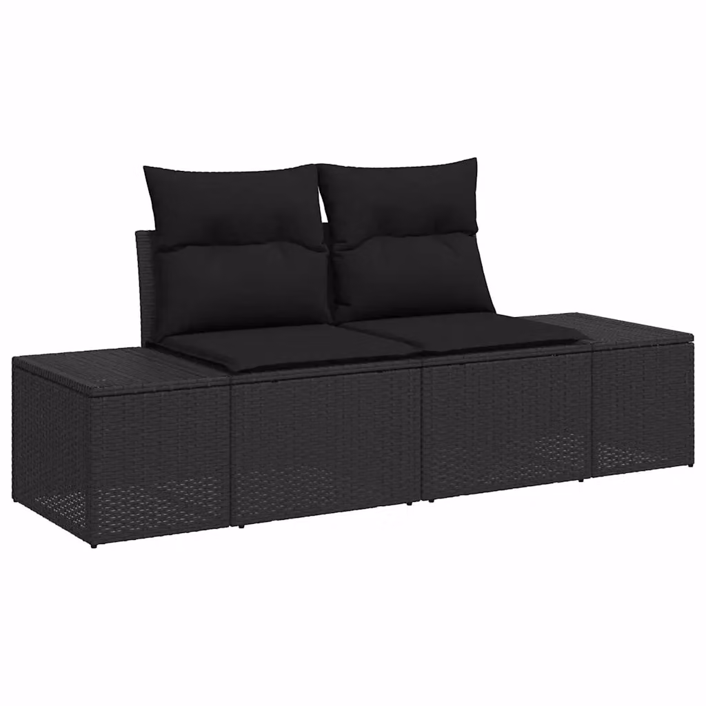 Divano da giardino vidaXL in polyrattan nero con cuscini, L: 123 cm, P: 62 cm, H: 69 cm – 2