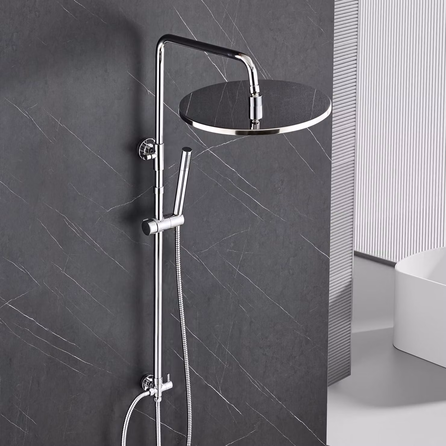 Set doccia a soffione, diametro 30 cm, acciaio inossidabile, barra regolabile da 74 a 114 cm
