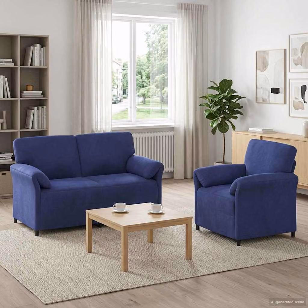 Set di 2 divani moderni vidaXL in velluto blu con struttura in metallo e cuscini inclusi
