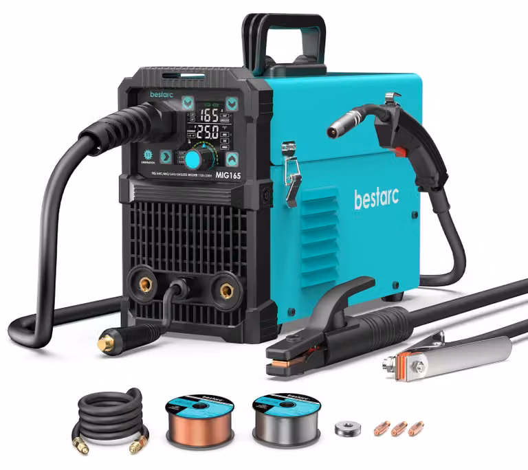Saldatrice MIG - MIG165 4-in-1 - 165A MIG/MAG, filo animato, TIG Lift, MMA - Adatta all'uso con e senza gas - Display digitale sinergico - Spina EU a 220V