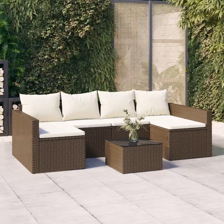 The Living Store Set da giardino 2 pezzi con cuscini in poly rattan marrone