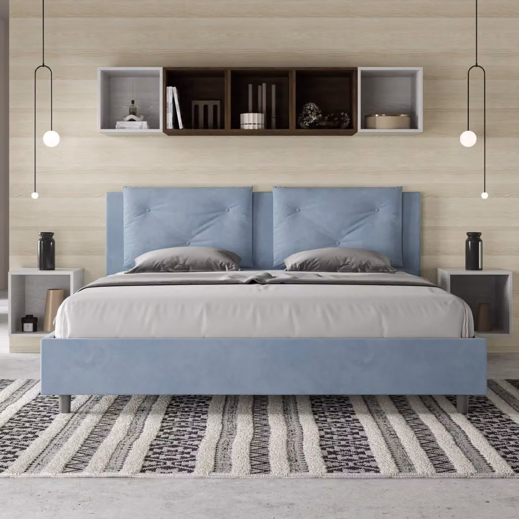 Letto matrimoniale contenitore BS COM imbottito in microfibra azzurro L/P/H: 180 x 200 x 110 cm – 2