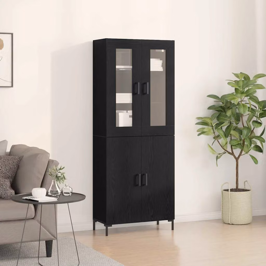 Set di 2 credenze moderne vidaXL in legno e vetro nero opaco per soggiorno L/P/H: 69,5 x 34 x 180 cm