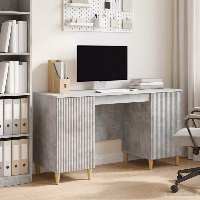 Maison Exclusive - Scrivania con ante, grigio cemento, 142,5 x 50 x 75 cm, materiale a base di legno