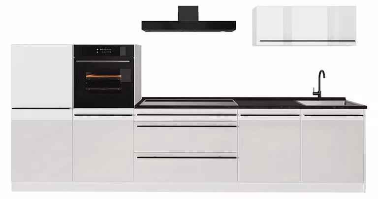 Cucina componibile Vicco R-Line Bianco lucido/Bianco 340 cm piano di lavoro Antracite, Model 66549
