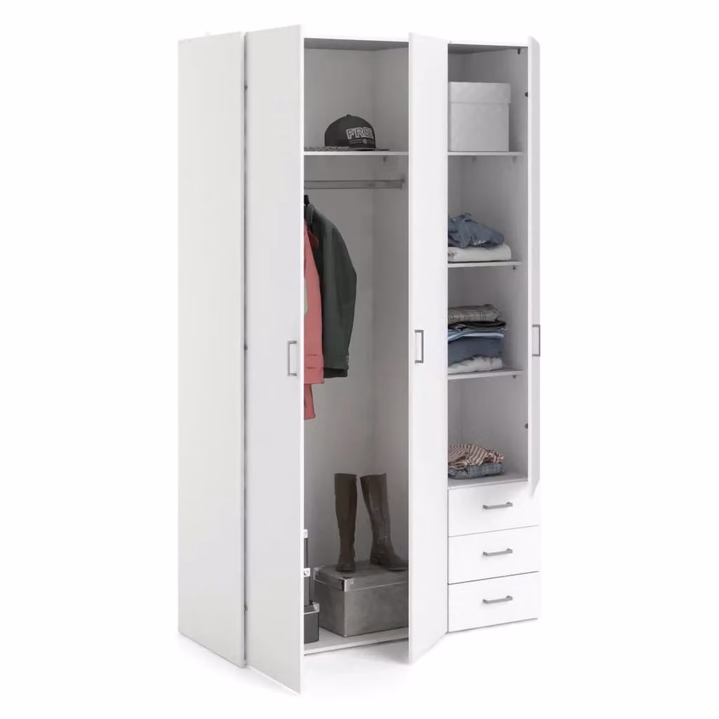 Guardaroba Aquilone DMORA con 3 ante e appendiabiti, Bianco opaco, L/P/H: 49.5 x 116 x 200 cm – 2