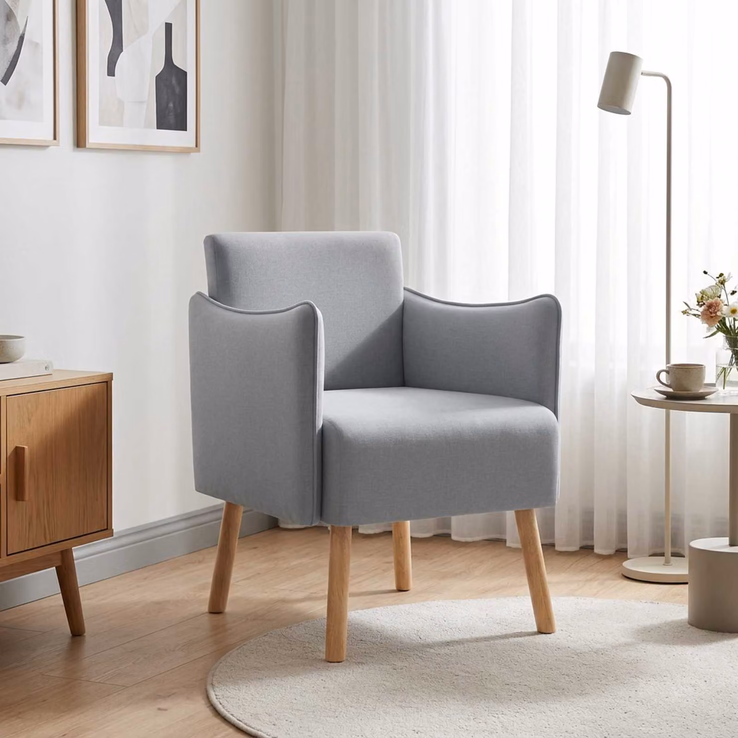 Sedia d'accento moderna vidaXL in tessuto grigio con braccioli