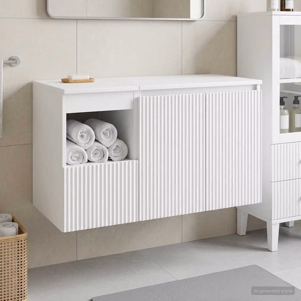 Set di mobili da bagno moderno vidaXL composto da mobile lavabo e pensile bianco in MDF