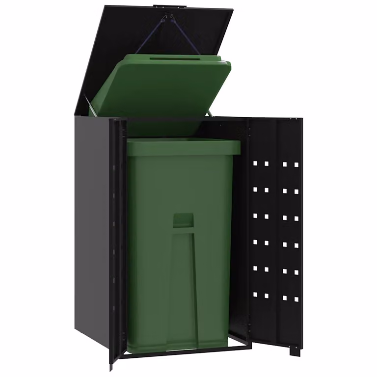 Copribidone con Ruote Singolo vidaXL in Acciaio Nero L/P/H: 69 x 79 x 117 cm