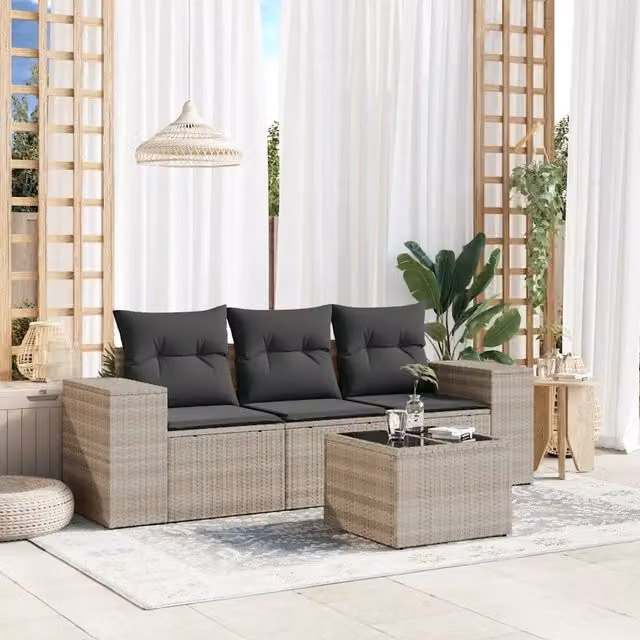 Set da giardino vidaXL in polyrattan grigio con cuscini e tavolino da esterno 4 pezzi – 1