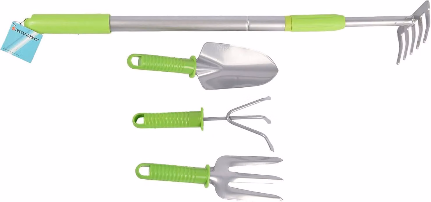 Set di 3 utensili da giardino, in metallo e plastica, da 25 cm, strumenti per la lavorazione del terreno