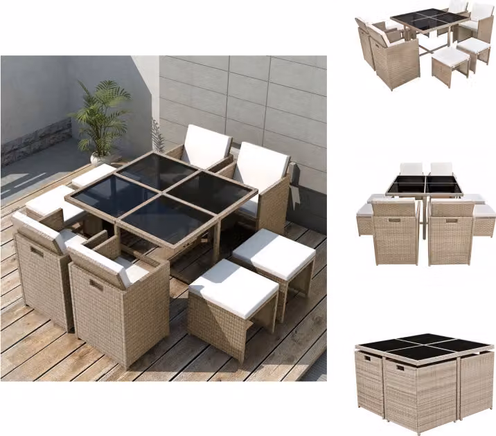 vidaXL set da pranzo da giardino 9 pezzi con cuscini in poly rattan beige - Set di mobili da giardino