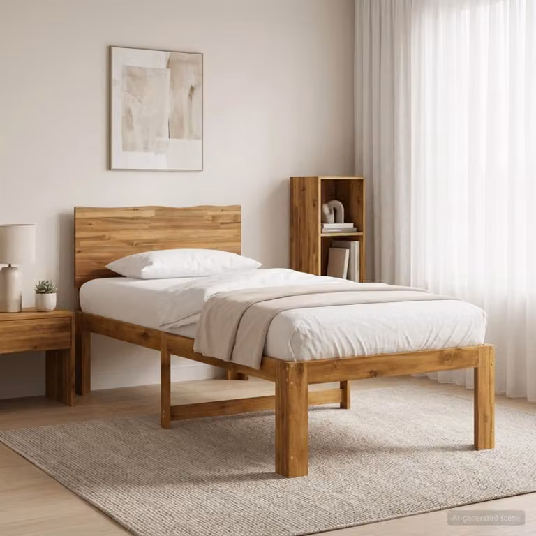 Letto Singolo con Testiera vidaXL ROSTOCK in Legno di Acacia Naturale Marrone L 80 cm x P 200 cm