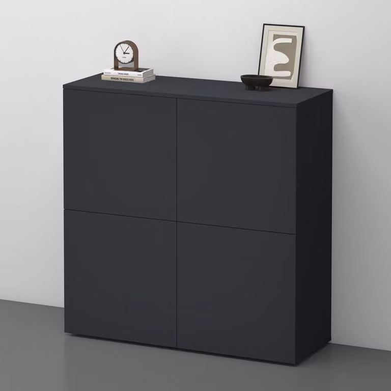doporro Mobile Organizzatore Credenza Buffet in Legno con 4 Ante Push-to-Open e Soft-Close per Soggiorno, Sala da Pranzo o Ingresso, 100x36,4x100 cm Antracite opaco Schrank04