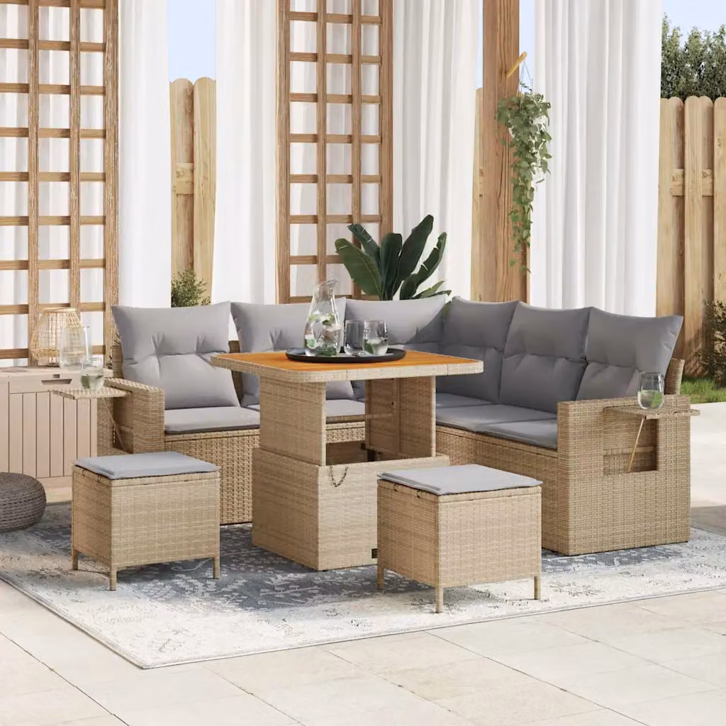 Set Divano da Giardino vidaXL 9 Pezzi a Forma di L con Cuscini Beige e Grigio – 1