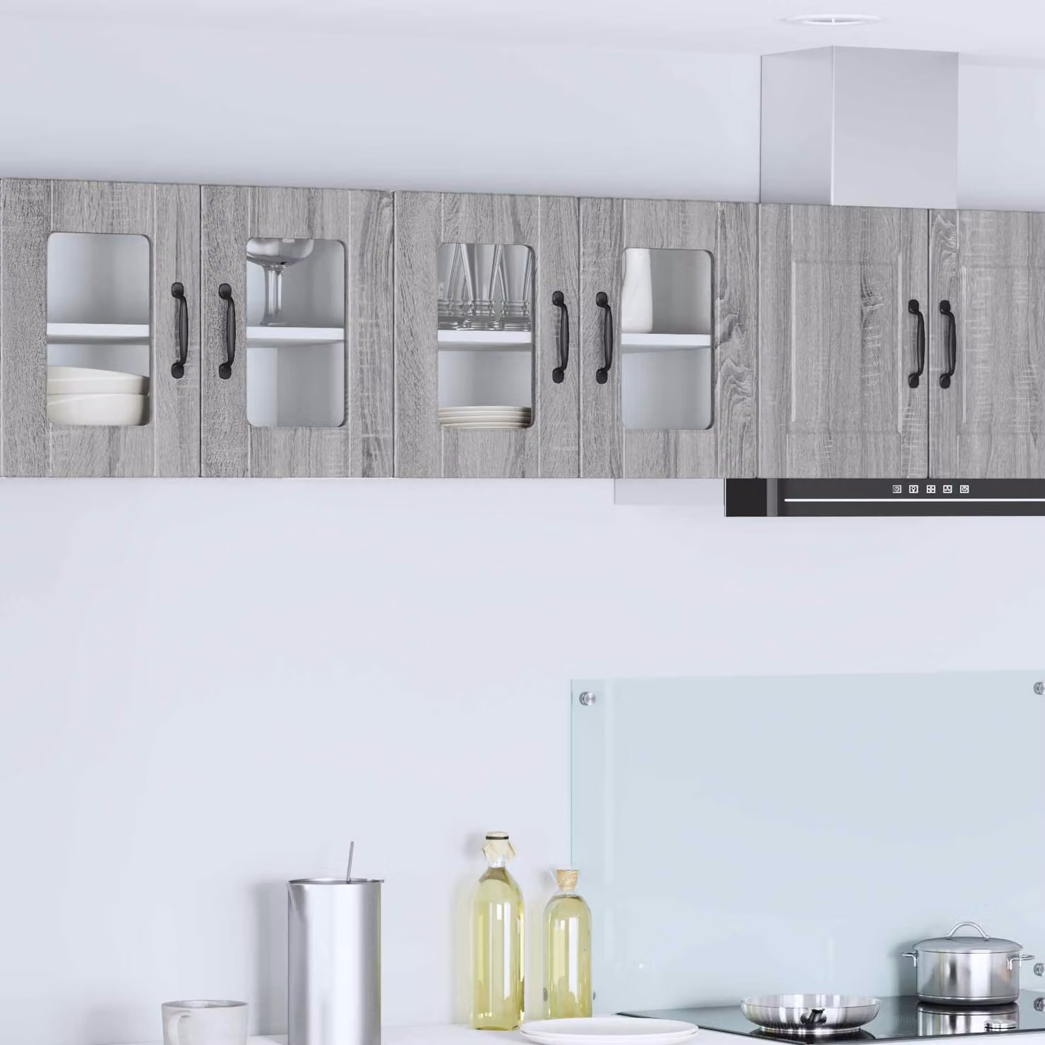 Mobile da parete PORTO vidaXL in legno e vetro, Grigio Sonoma, L 60 x P 31 x H 40 cm