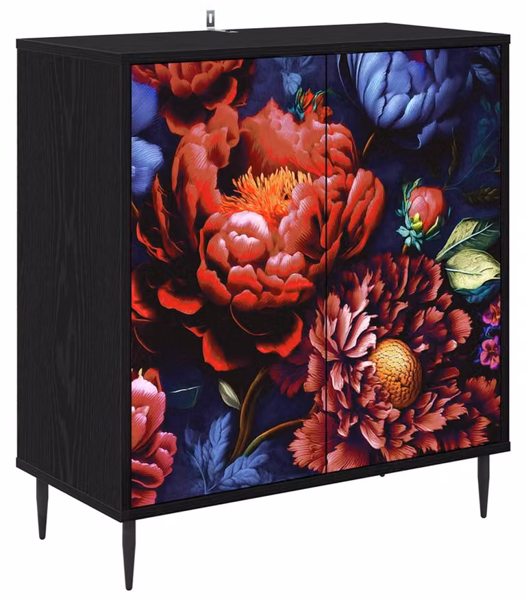 Mobile contenitore KIEL, colore nero, aspetto legno di quercia, dimensioni 69 x 33 x 76 cm