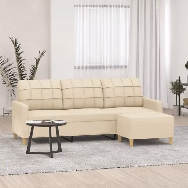 Divano a 3 posti moderno vidaXL con poggiapiedi coordinato in tessuto beige L: 198 cm, P: 80 cm, H: 77 cm