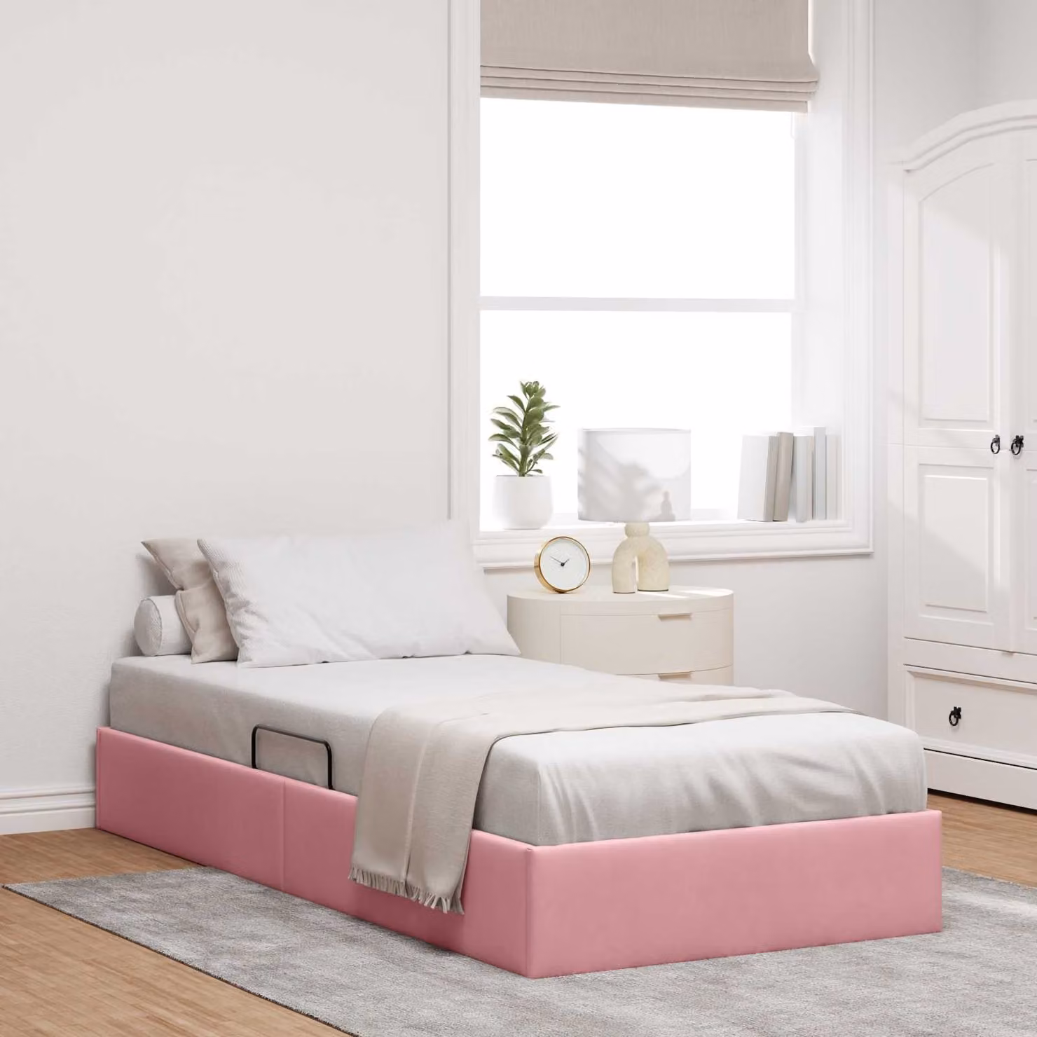 Letto ottomano con contenitore vidaXL in velluto rosa, L 90 x P 190 cm