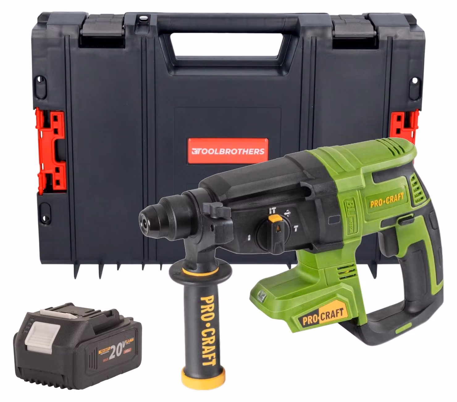Martello perforatore a batteria Procraft PHA40bb 20 V 2,6 J SDS plus Brushless + 1x batteria 4,0 Ah + valigetta RHINO - senza caricabatterie