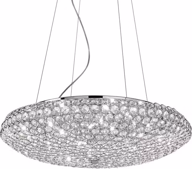 Lampada a sospensione moderna IDEAL LUX King in metallo e cristallo cromo con 12 luci G9 e altezza regolabile – 1