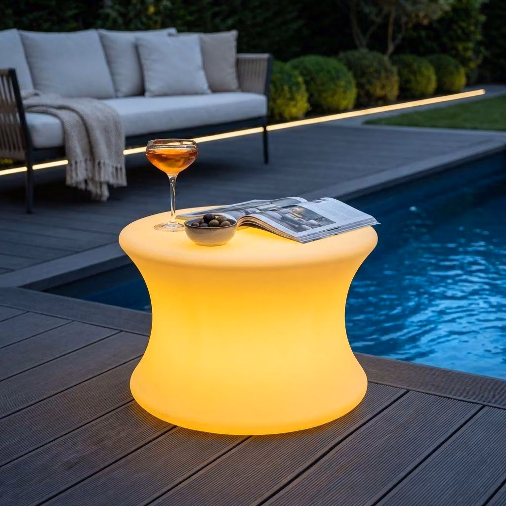 Milani Home - tavolino luminoso da esterno in polietilene, diametro 40 x 70 cm, per giardino terrazzo e bordo piscina