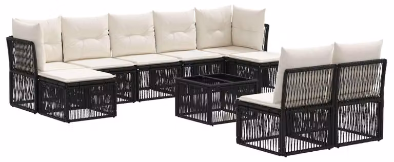 Set Divano da Giardino 10 pcs Nero polyrattan