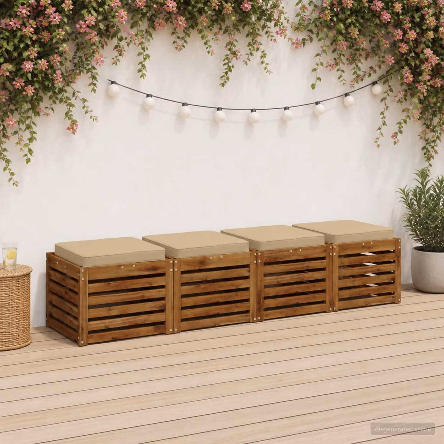 Set di 4 cuscini per sedia vidaXL VUGHT in poliestere beige con rivestimento rimovibile e lavabile