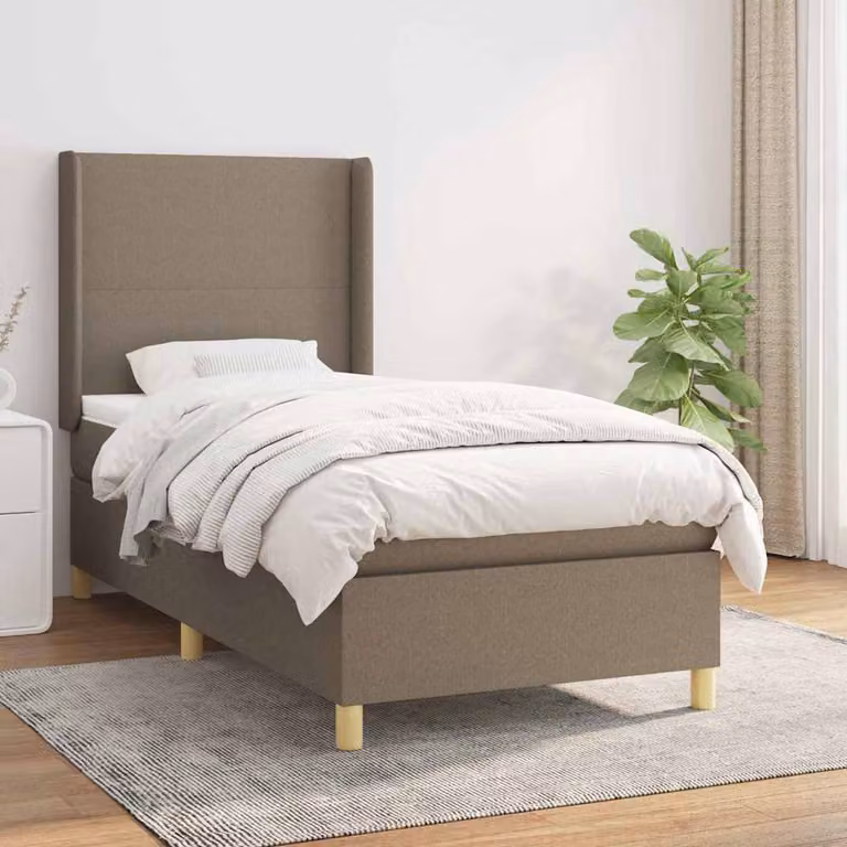 vidaXL Giroletto a Molle con Materasso Ibrido in Tessuto Beige e Bianco L/P/H: 200 x 100 x 40 cm