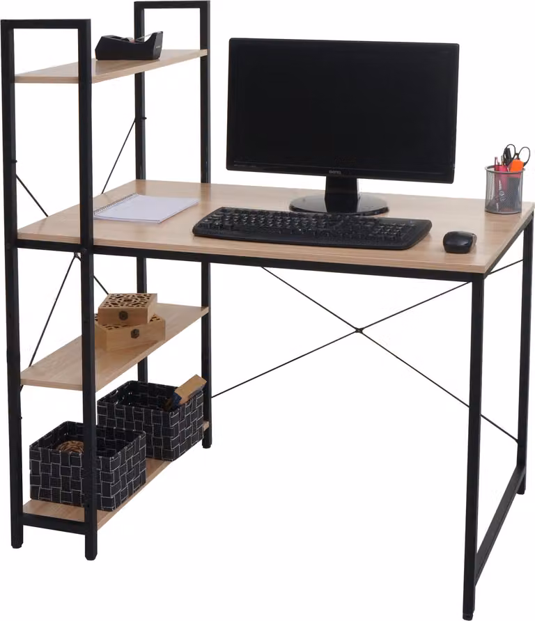 Scrivania con ripiano HWC-K81, tavolo per computer portatile scrivania da ufficio tavolo da lavoro, 100x60cm metallo legno ~ natura