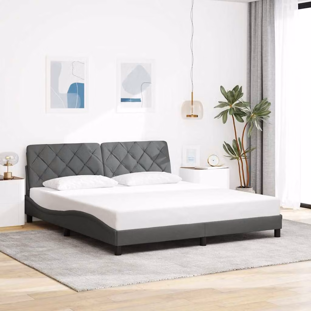 vidaXL Giroletto senza Materasso Grigio con Struttura Imbottita e Doghe in Legno L/P/H: 180 x 200 x 185 cm – 1