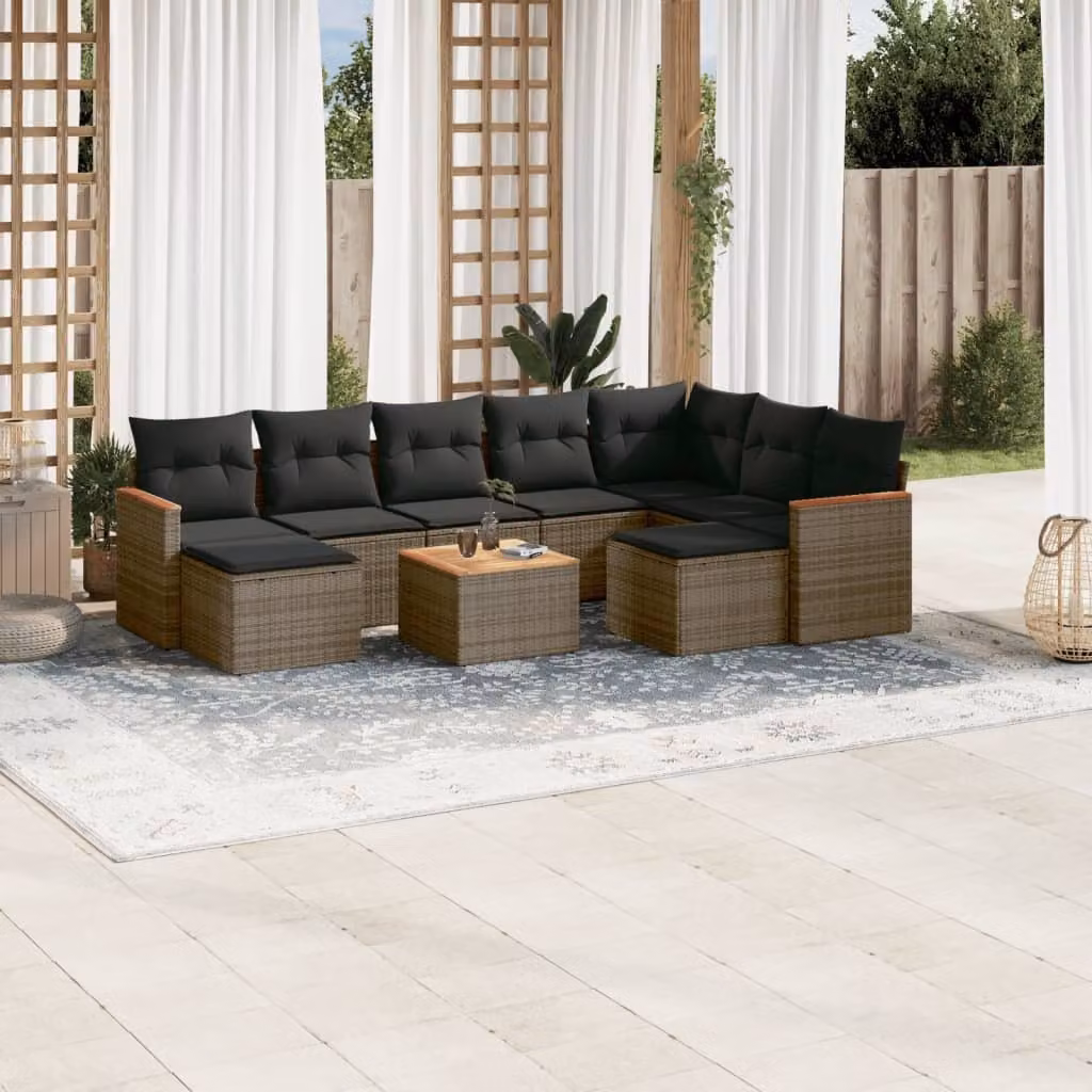 Maison Exclusive - Set Divano da Giardino 10 pz con Cuscini Grigio in Polyrattan