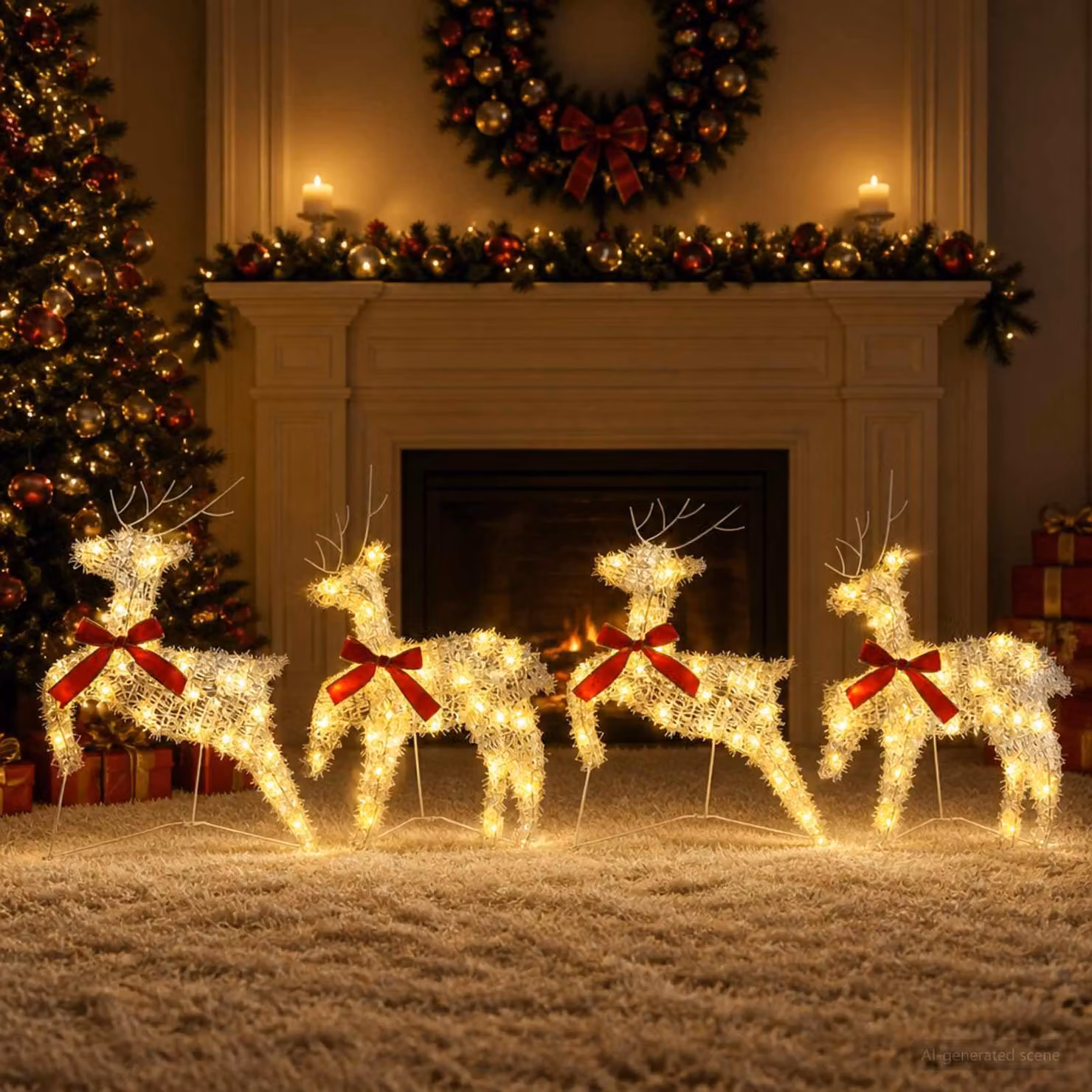 Alce natalizio, confezione da 4 pezzi, 80 LED, luce bianca calda, dimensioni 43 x 19 x 65 cm