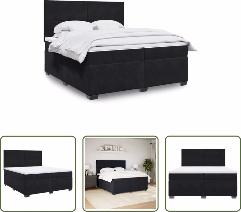 The Living Store Letto a molle con materasso nero 200x200 cm in velluto