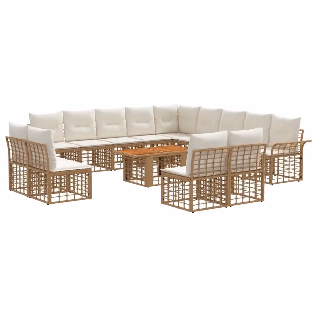Set Divano da Giardino Moderno vidaXL in Polyrattan con Tavolino e Cuscini, Colore Naturale e Bianco Crema – 2