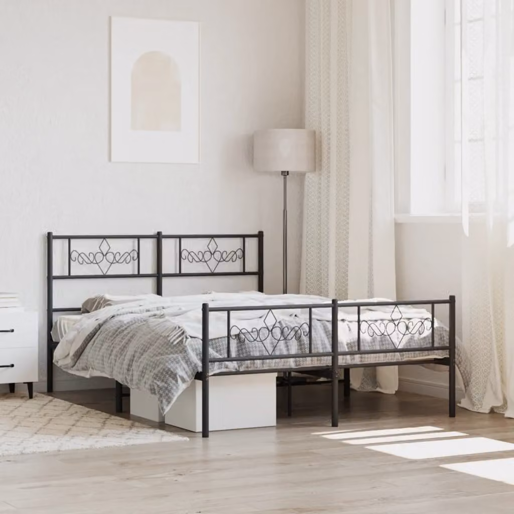 vidaXL Giroletto con Testiera e Pediera in Metallo Nero L/P: 140 x 190 cm
