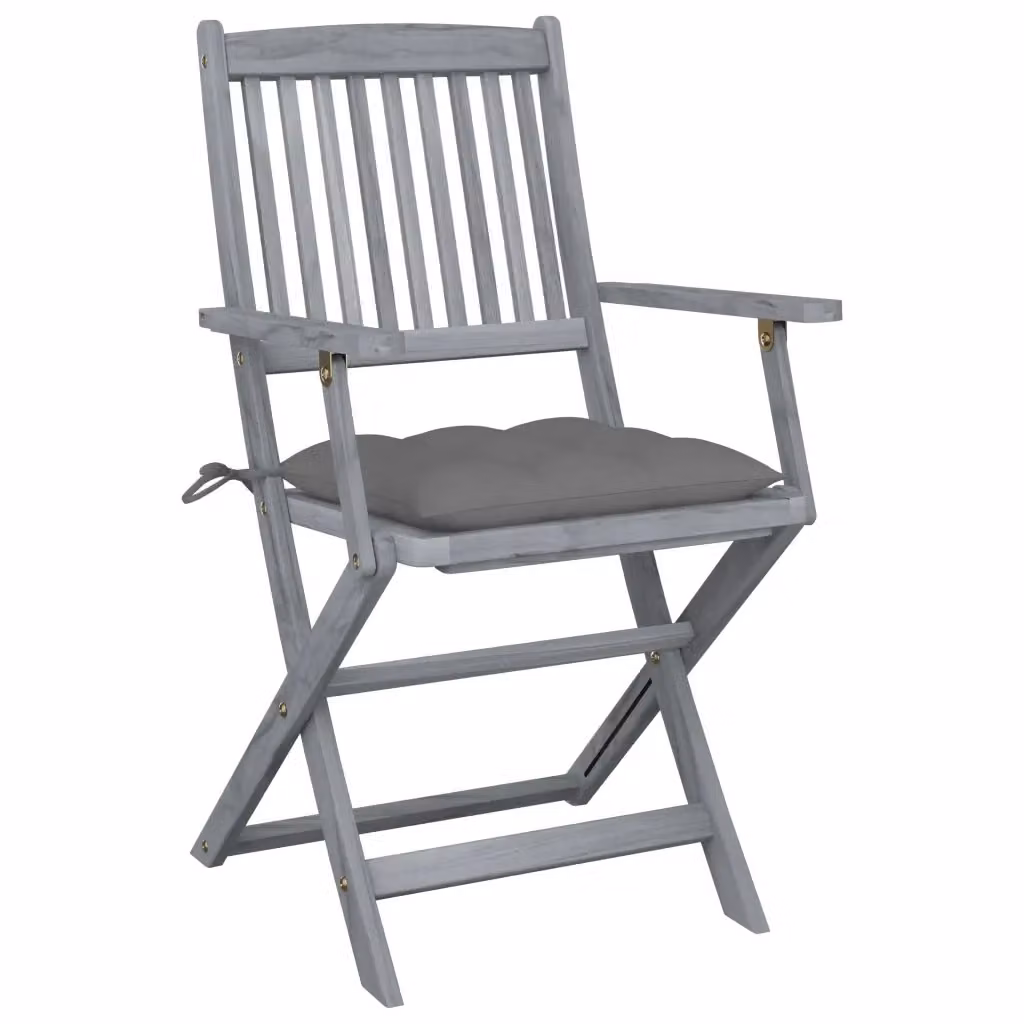 Set di 4 sedie pieghevoli vidaXL in legno di acacia con cuscini grigi per giardino, terrazza o sala da pranzo