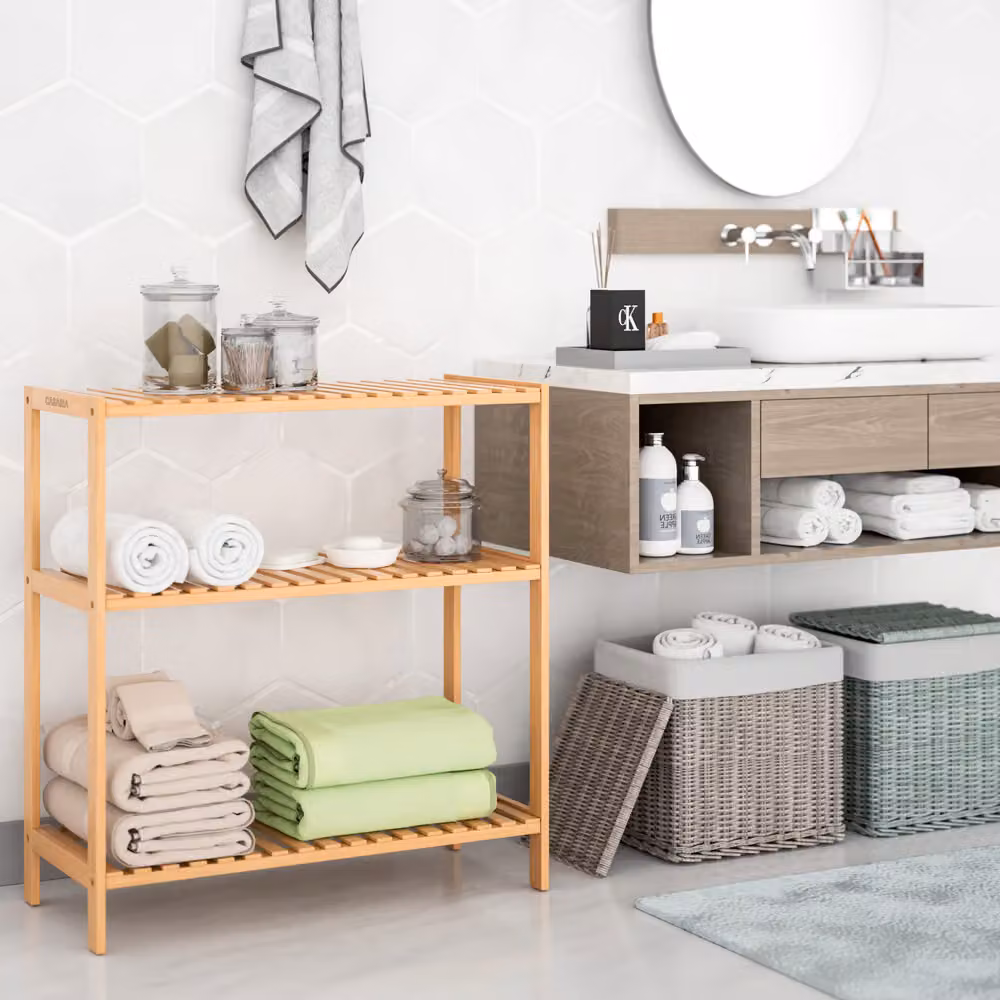 Scaffale porta scarpe Casaria® in bambù marrone per bagno, cucina o ingresso, H 66 cm x L 58 cm x P 26 cm – 2